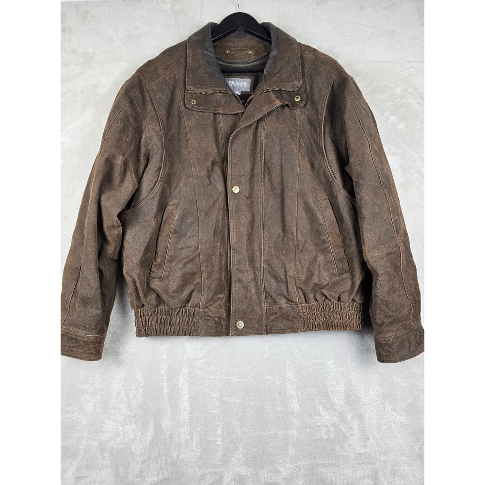 Wilsons Leather Bomber Jacket Men XL Brown Thinsulate Wool Blend Removable Liner
